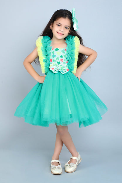 Heart and Ruffle Party Dress -Teal