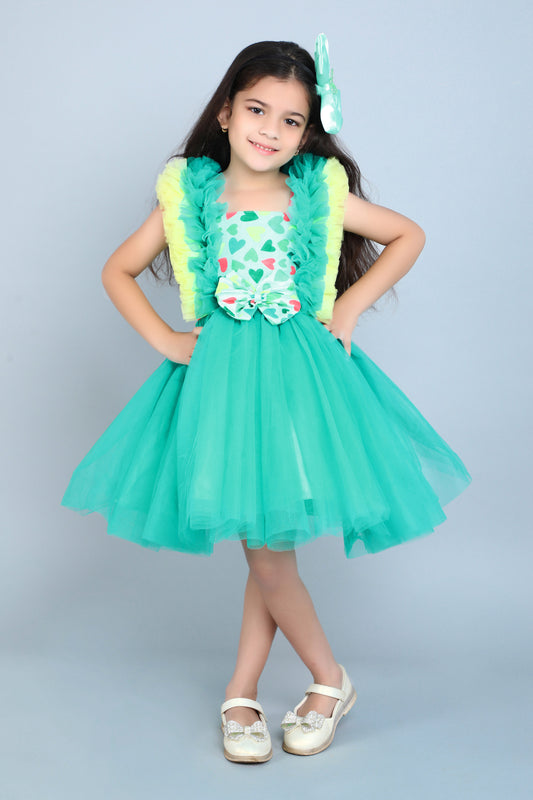 Heart and Ruffle Party Dress -Teal