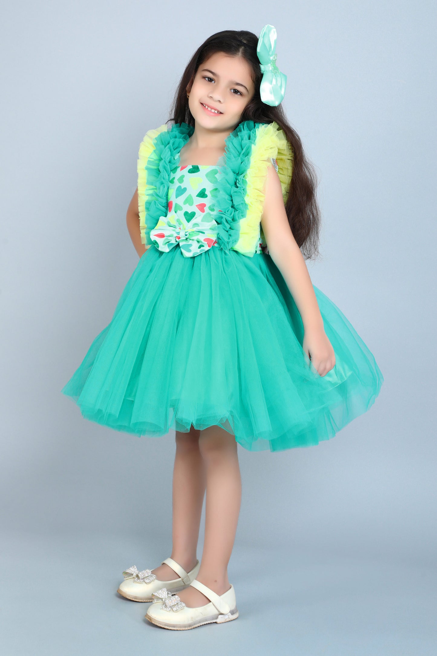 Heart and Ruffle Party Dress -Teal