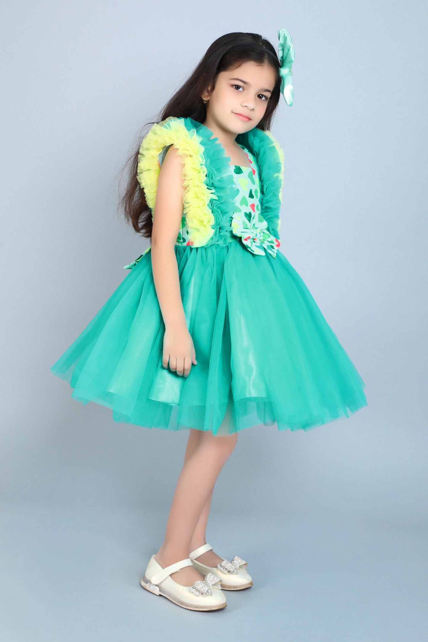 Heart and Ruffle Party Dress -Teal