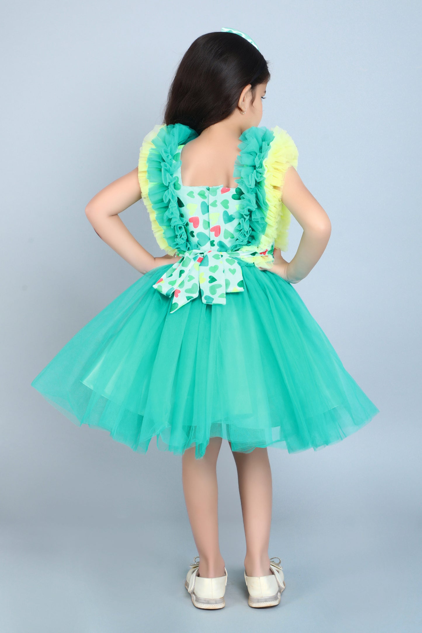 Heart and Ruffle Party Dress -Teal