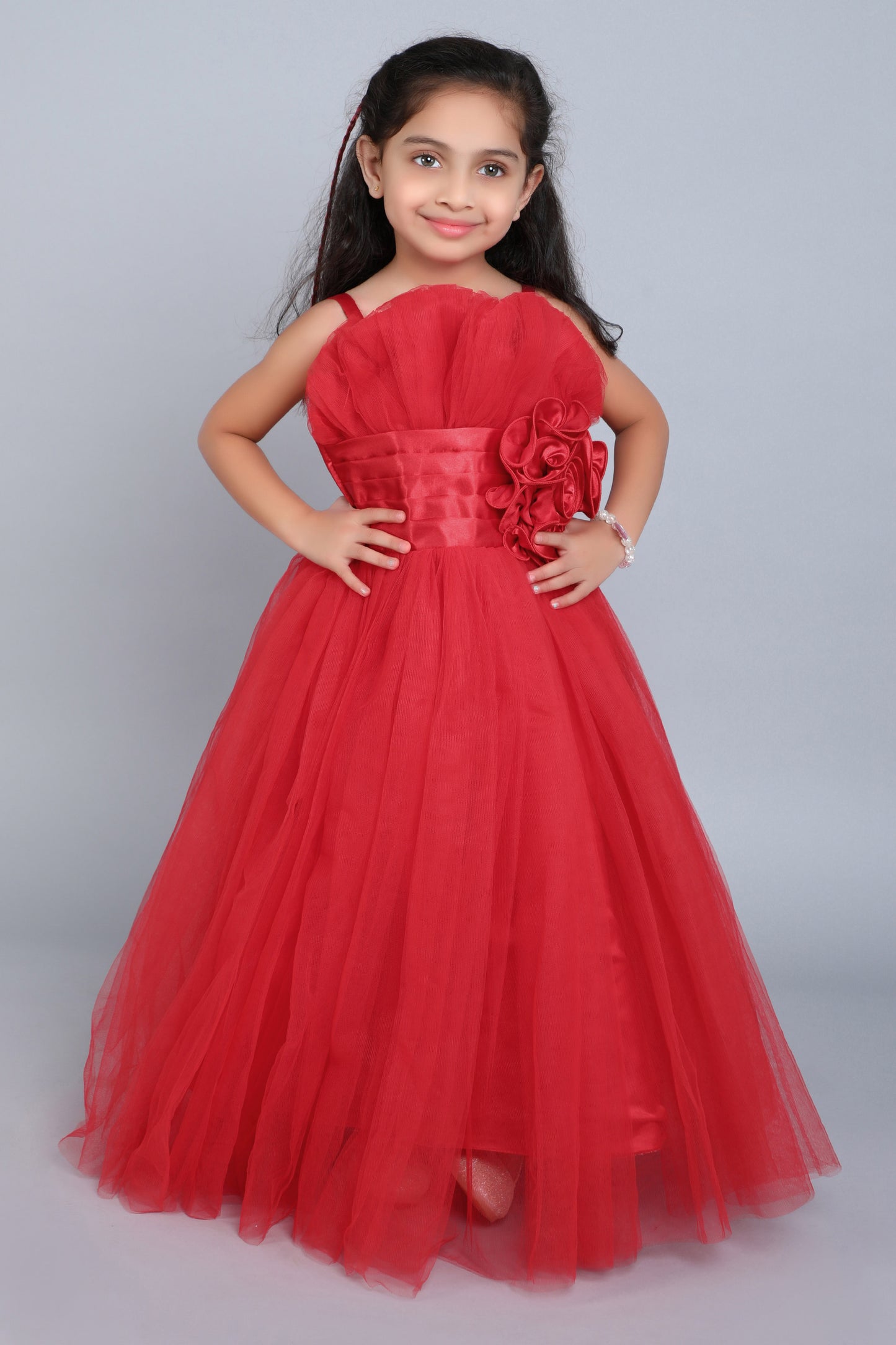 Ruffled Silhouette Party Gown-Red