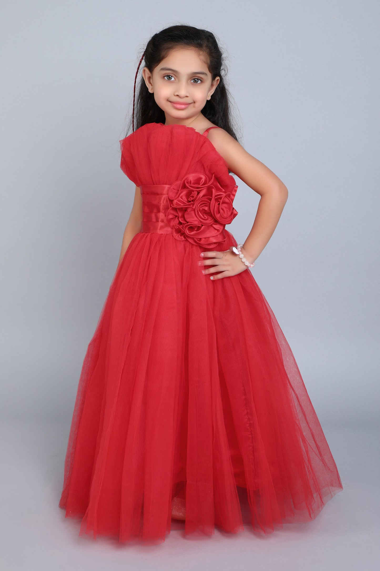 Ruffled Silhouette Party Gown-Red