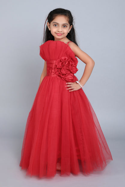 Ruffled Silhouette Party Gown-Red