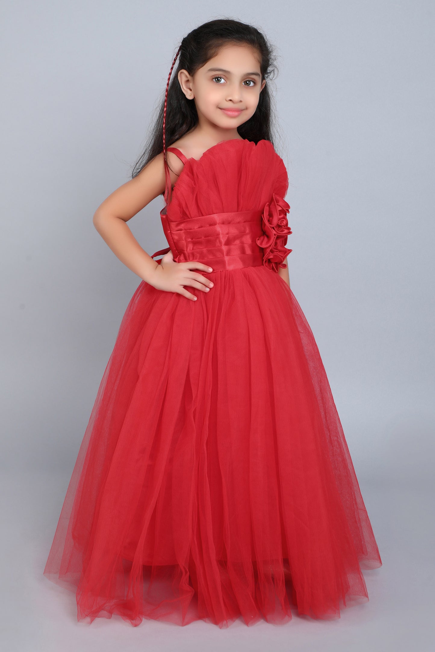 Ruffled Silhouette Party Gown-Red