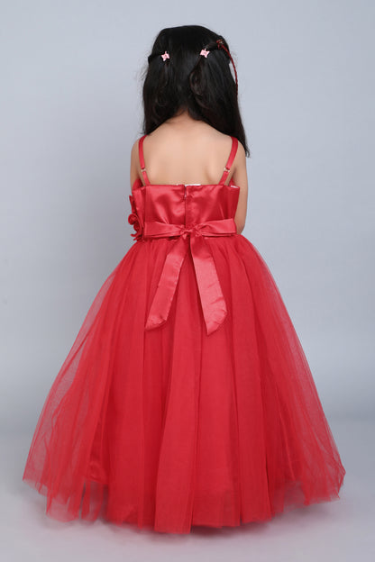 Ruffled Silhouette Party Gown-Red