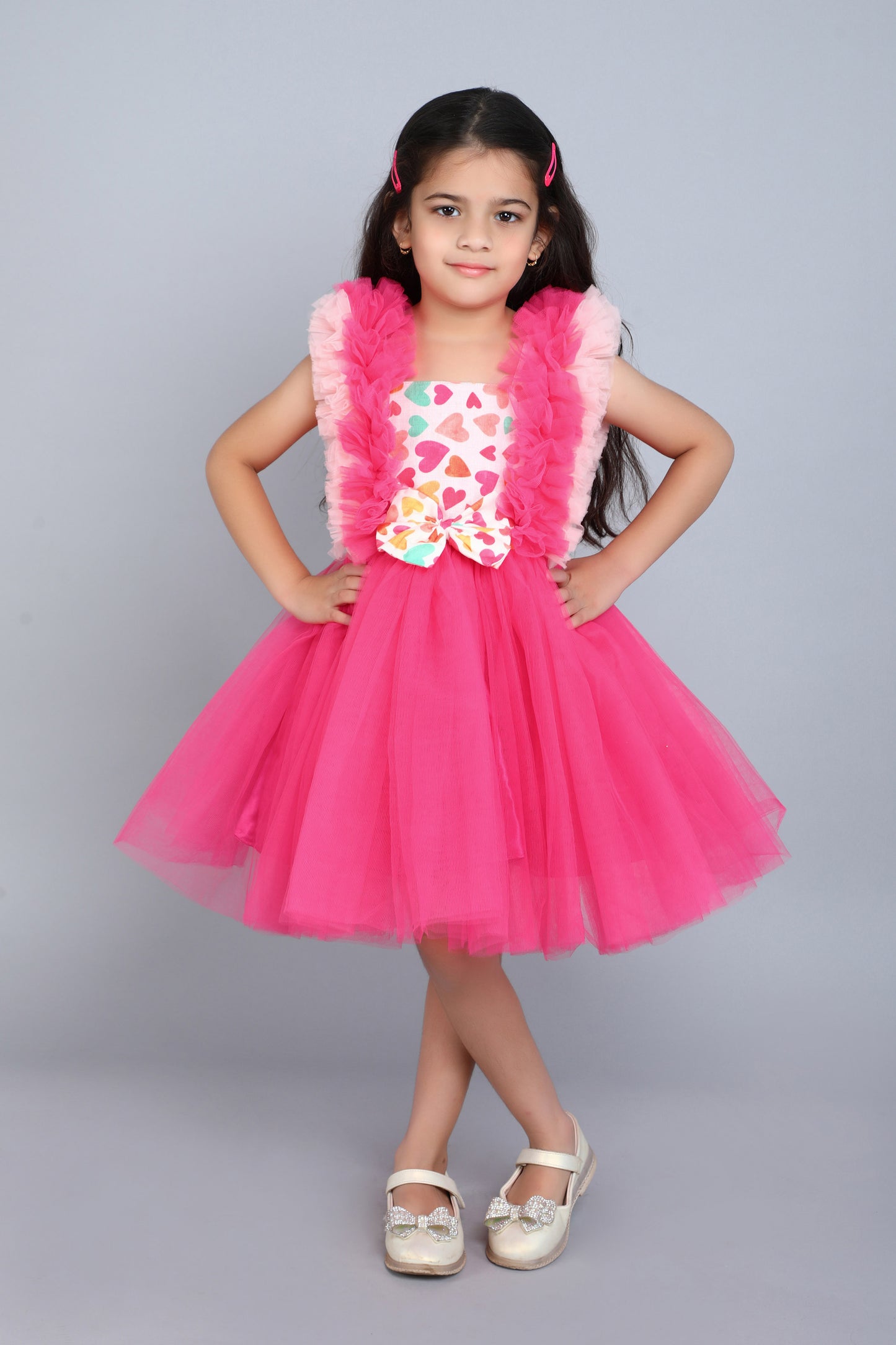 Heart and Ruffle Party Dress -Coral