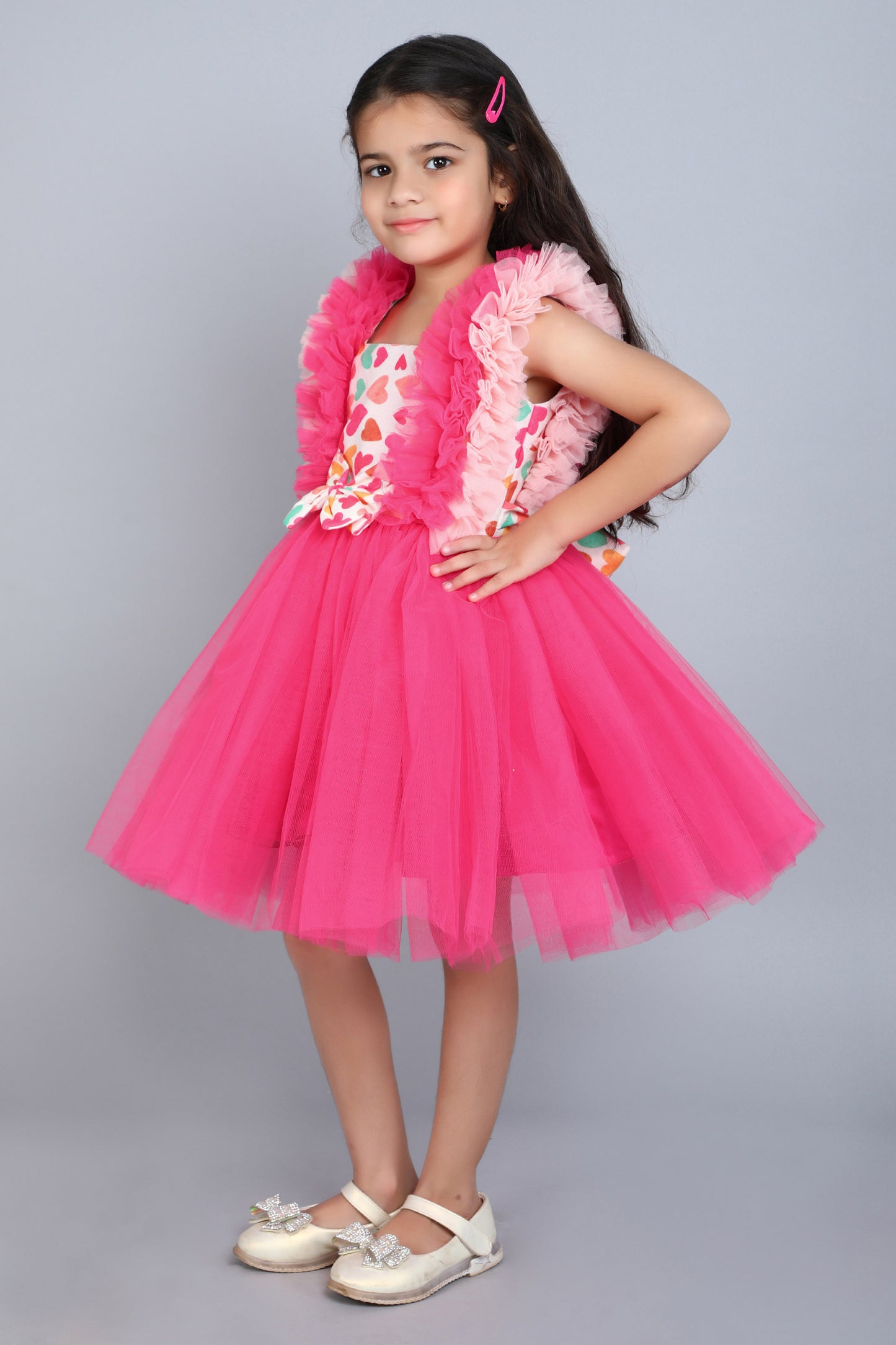 Heart and Ruffle Party Dress -Coral