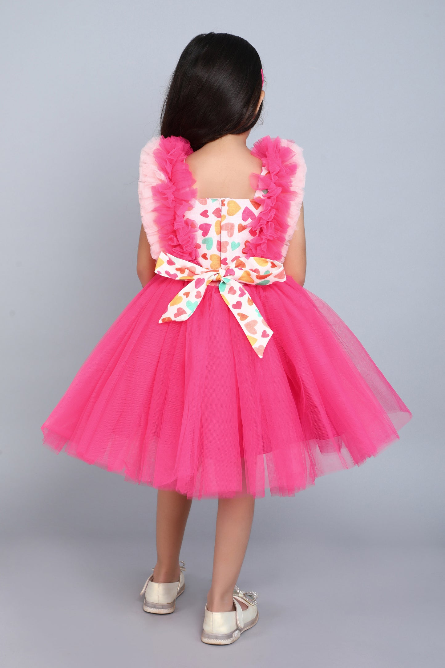 Heart and Ruffle Party Dress -Coral