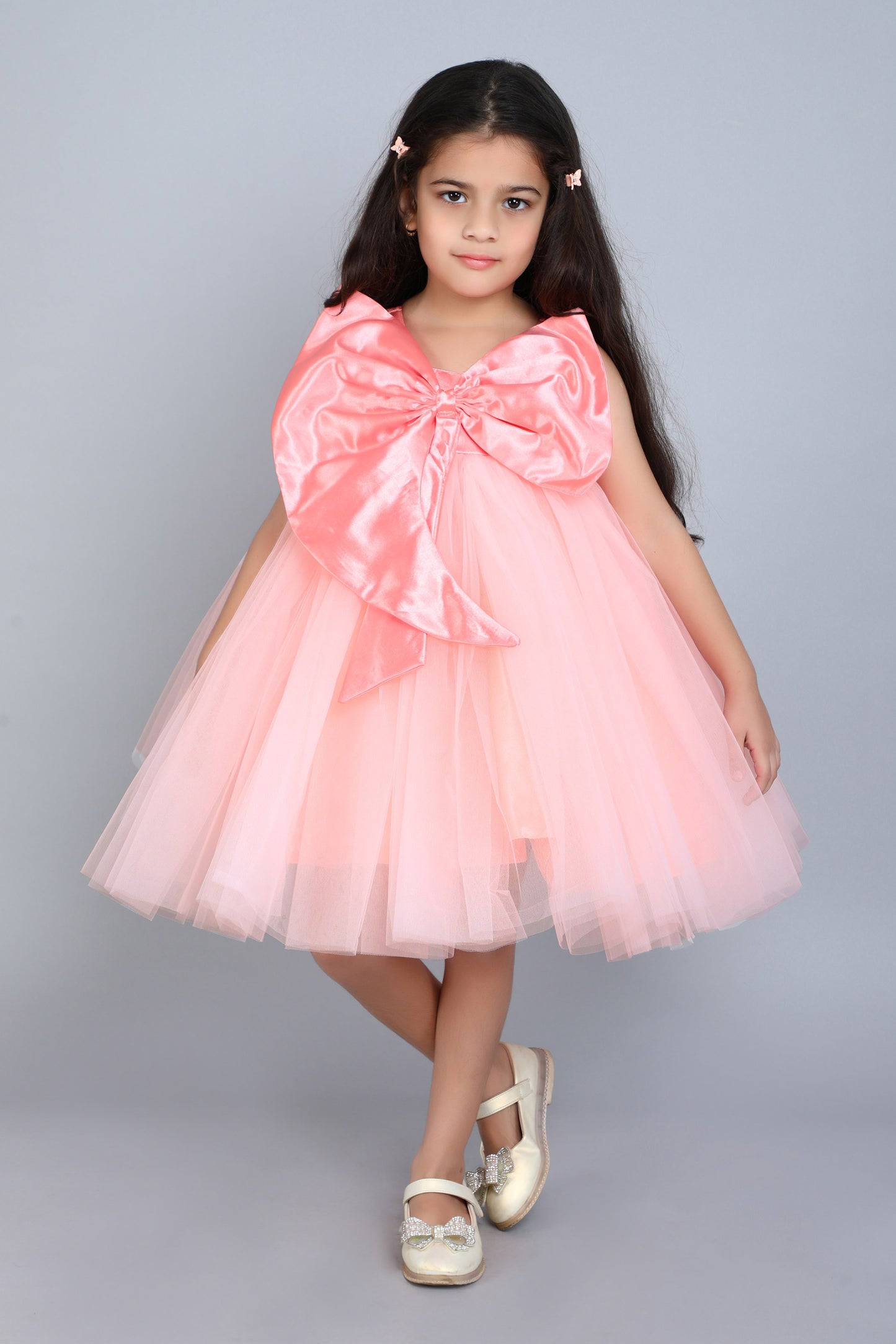 PinkChick Big Bow Dress -Peach