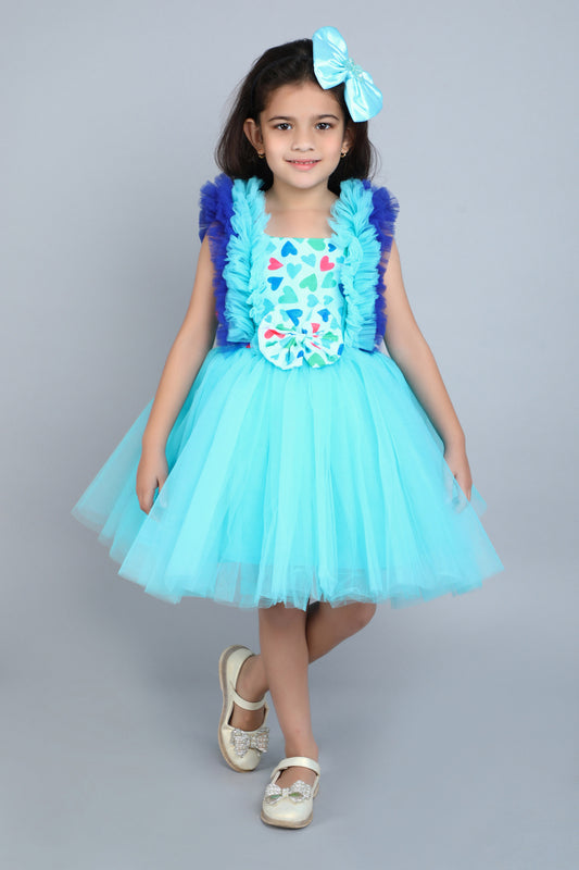 Heart and Ruffle Party Dress -Blue