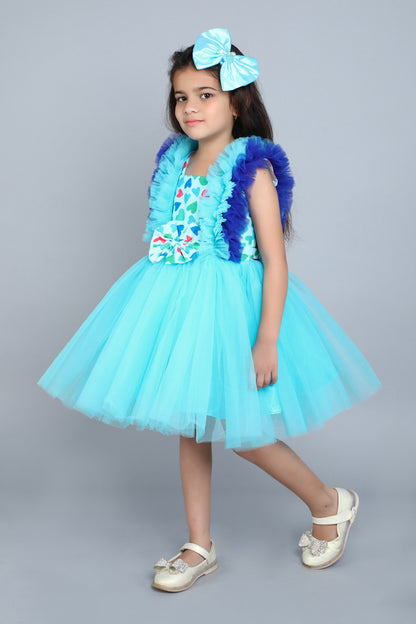 Heart and Ruffle Party Dress -Blue