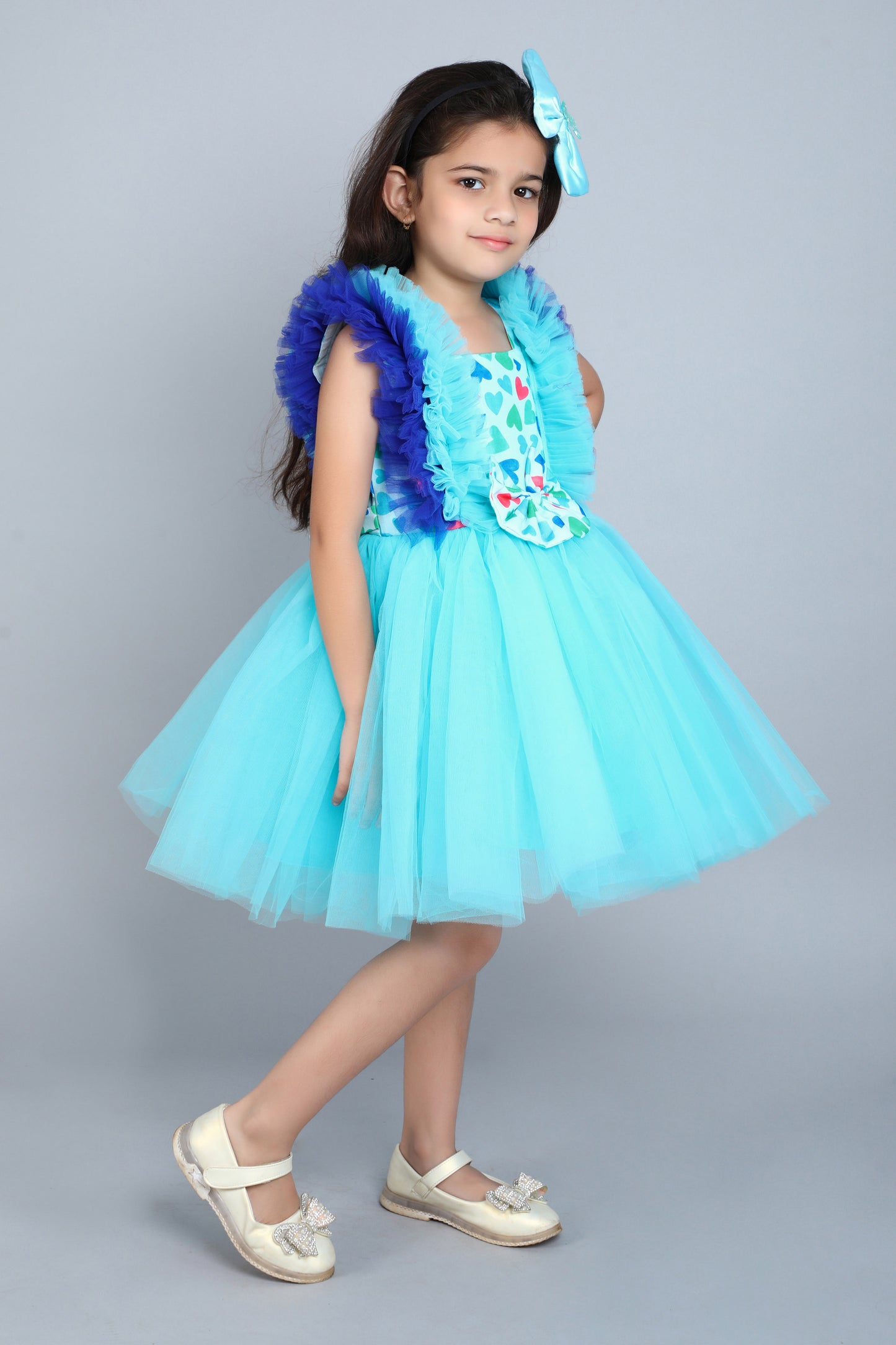 Heart and Ruffle Party Dress -Blue