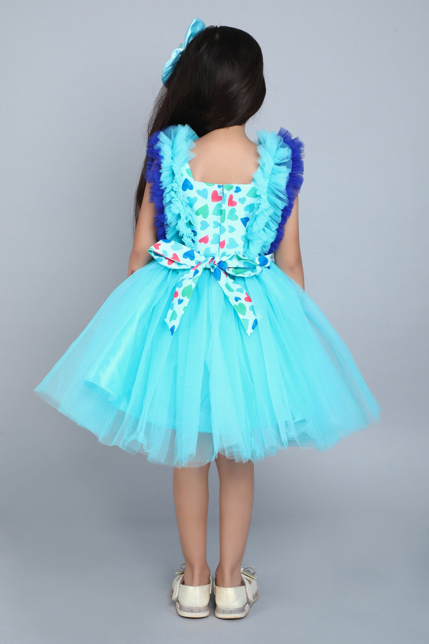 Heart and Ruffle Party Dress -Blue