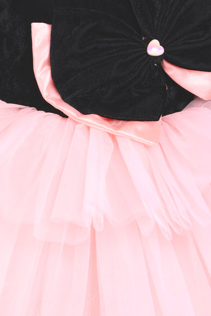 PinkChick Black Velvet and Peach Layered Dress