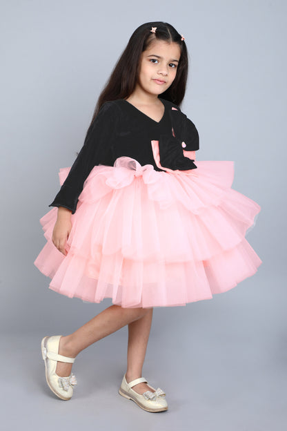 PinkChick Black Velvet and Peach Layered Dress