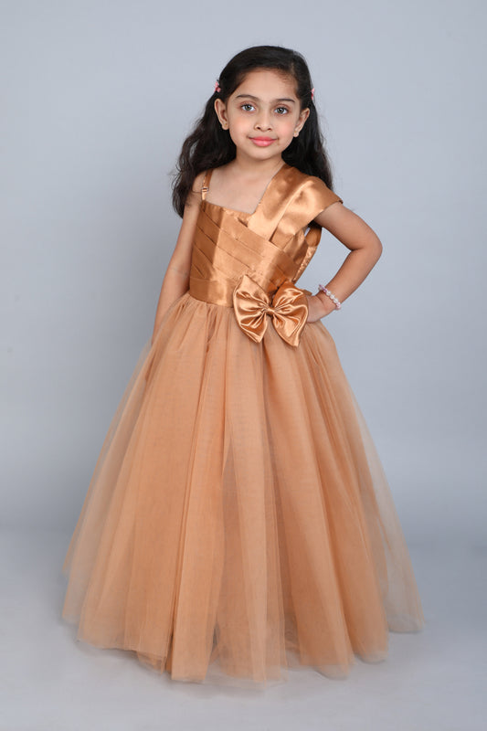 PinkChick Satin Bodice One Shoudler Gown -Gold