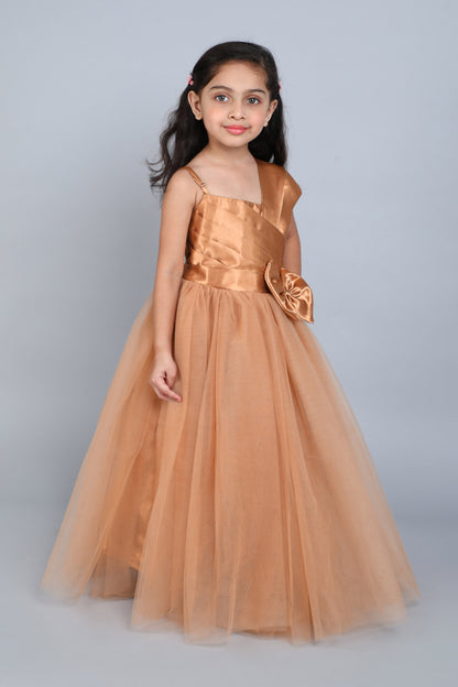 PinkChick Satin Bodice One Shoudler Gown -Gold