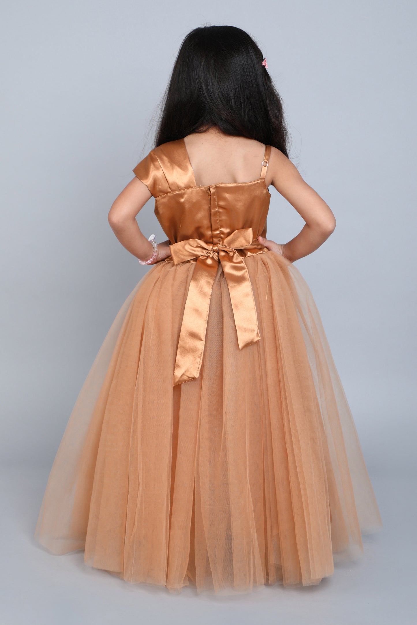 PinkChick Satin Bodice One Shoudler Gown -Gold