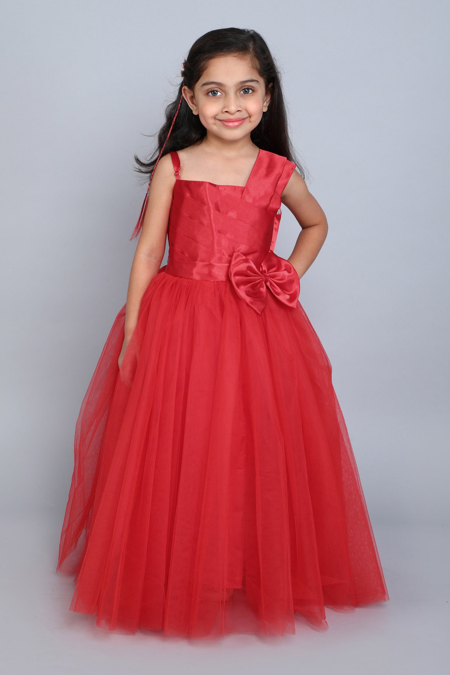 PinkChick Satin Bodice One Shoudler Gown -Red