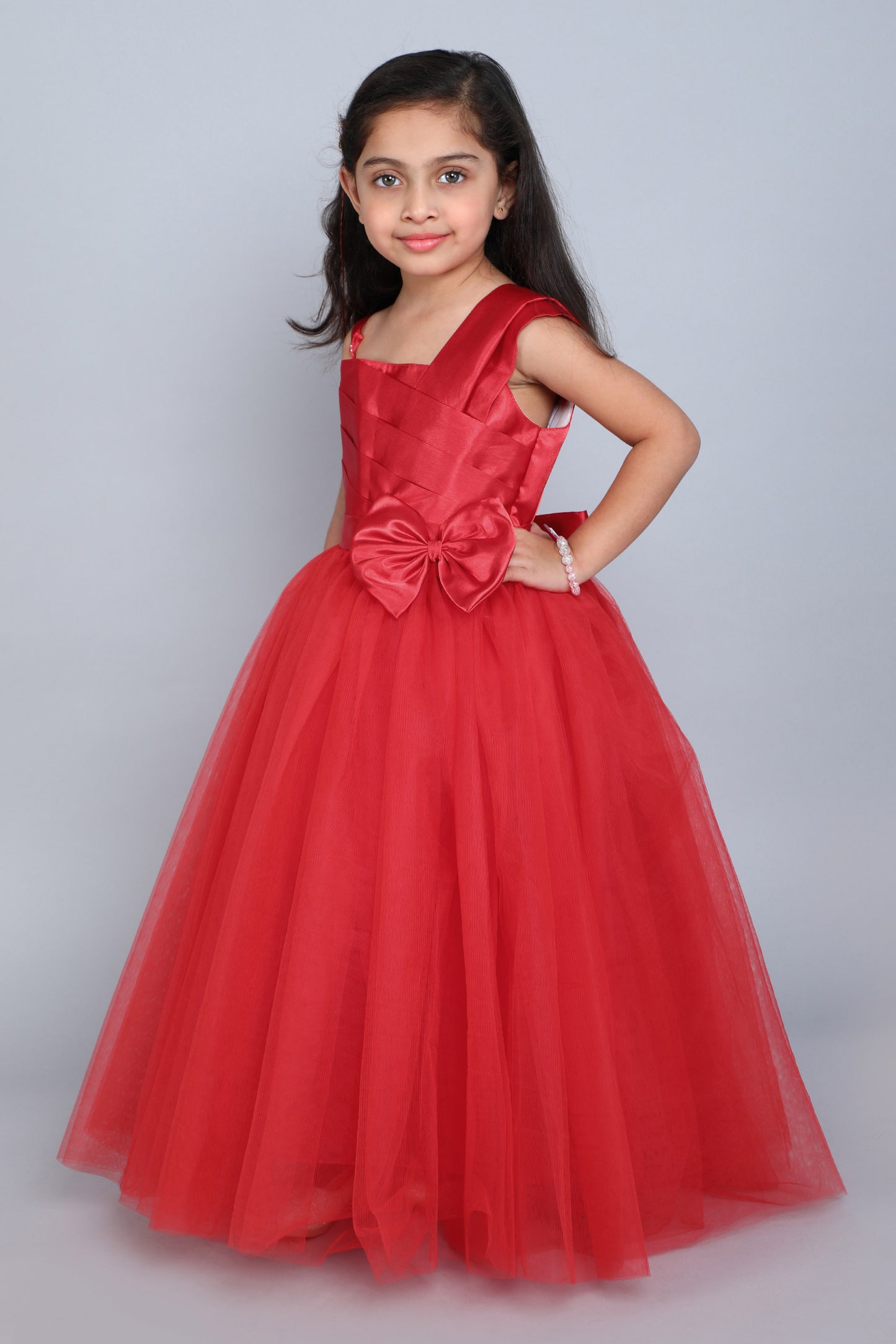 PinkChick Satin Bodice One Shoudler Gown -Red