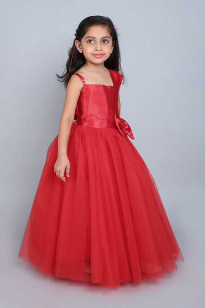 PinkChick Satin Bodice One Shoudler Gown -Red