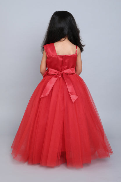 PinkChick Satin Bodice One Shoudler Gown -Red