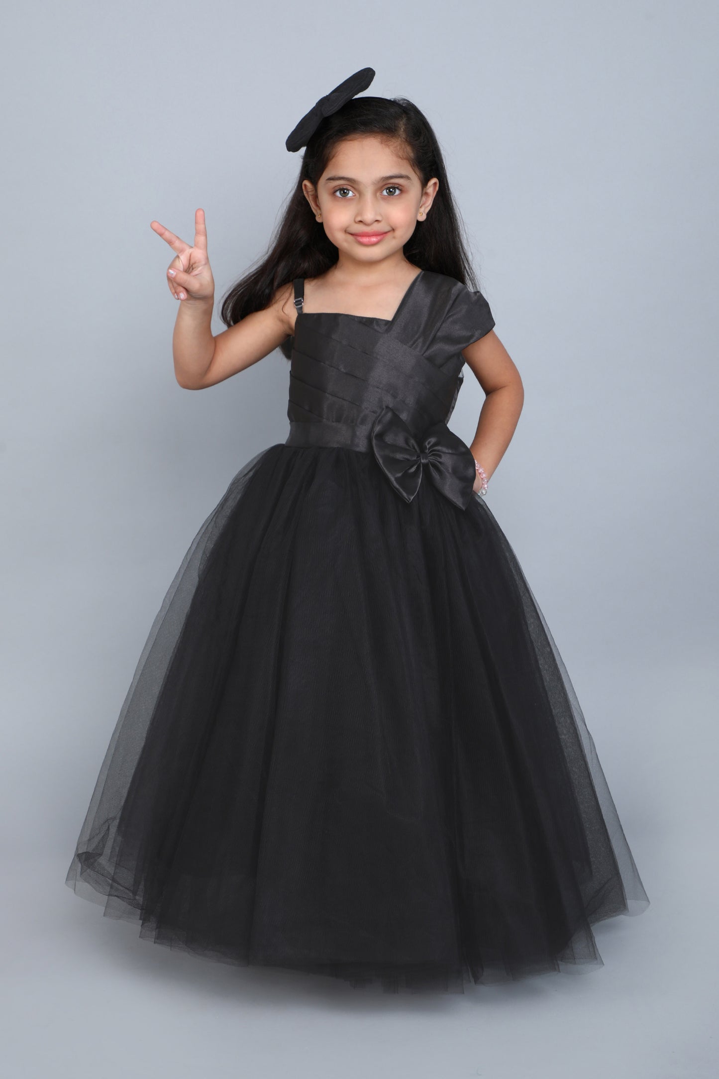 PinkChick Satin Bodice One Shoudler Gown -Black