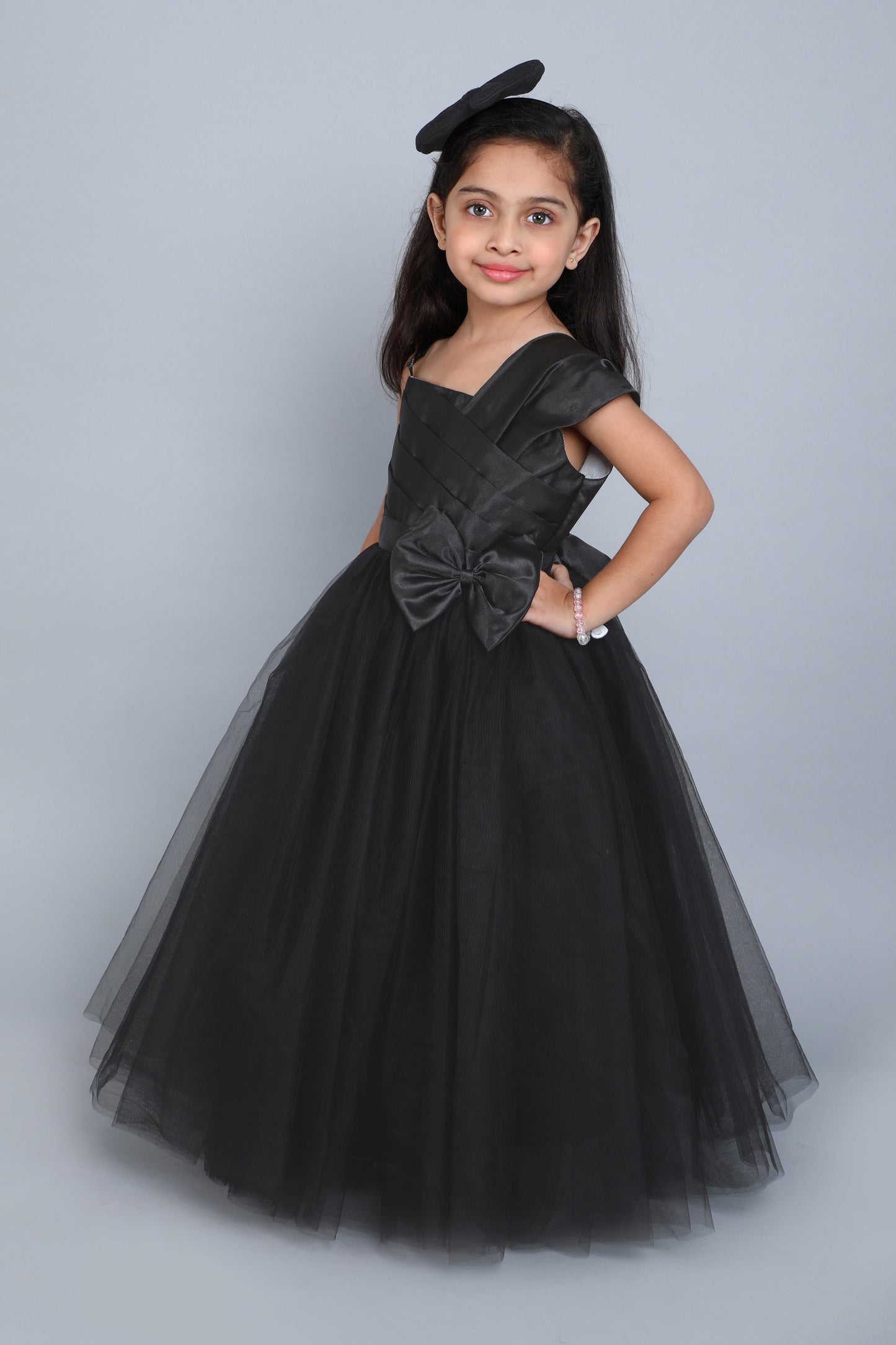 PinkChick Satin Bodice One Shoudler Gown -Black