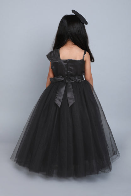 PinkChick Satin Bodice One Shoudler Gown -Black