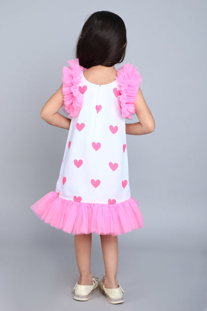 Heart Printed A Line Cotton Dress -Pink