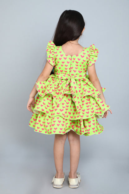 Heart Layered Cotton Dress -Lime Green