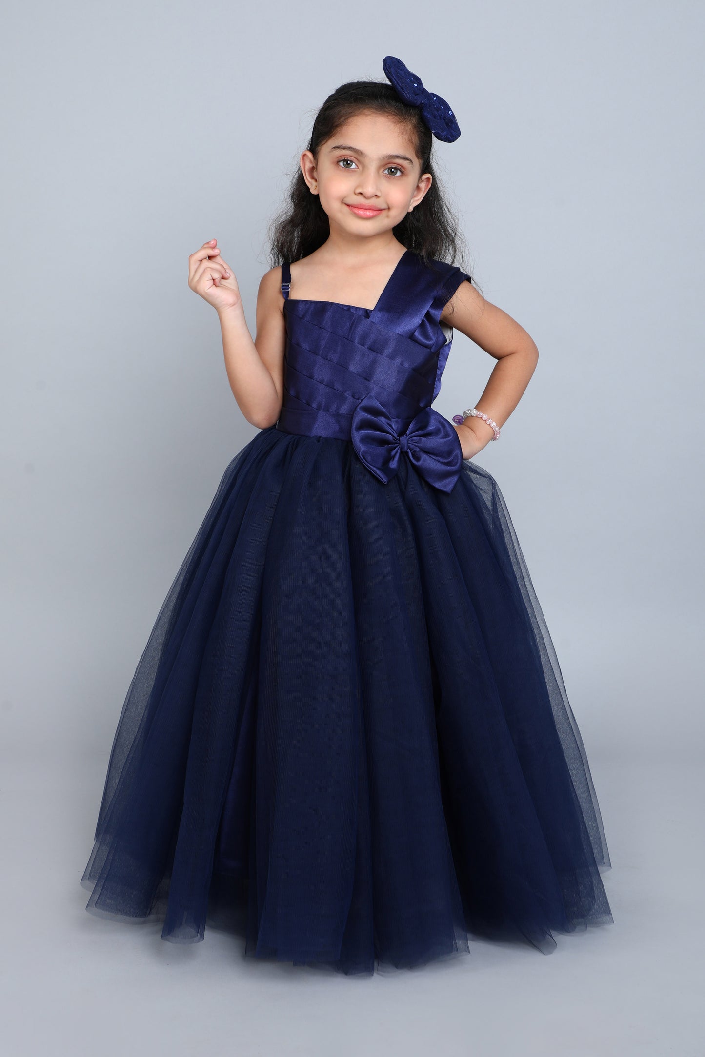 PinkChick Satin Bodice One Shoudler Gown -Navy Blue