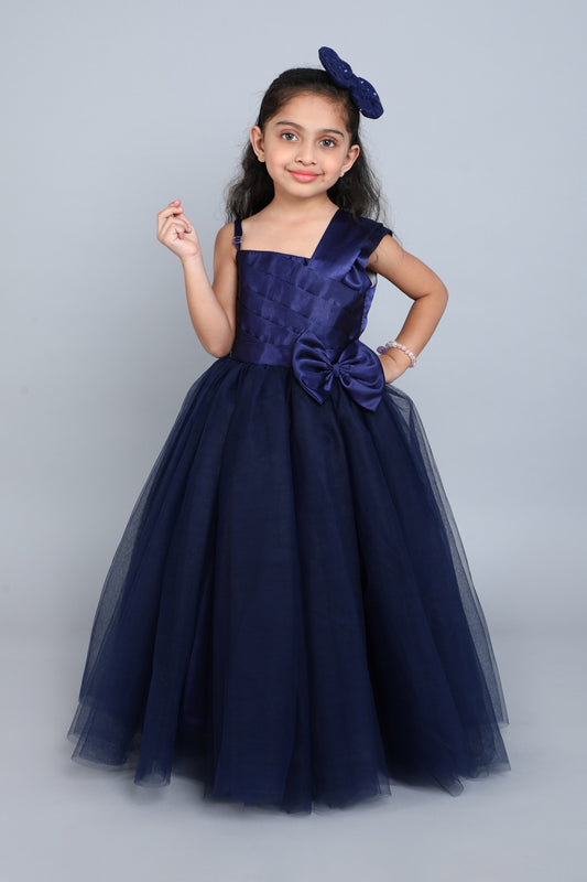 PinkChick Satin Bodice One Shoudler Gown -Navy Blue