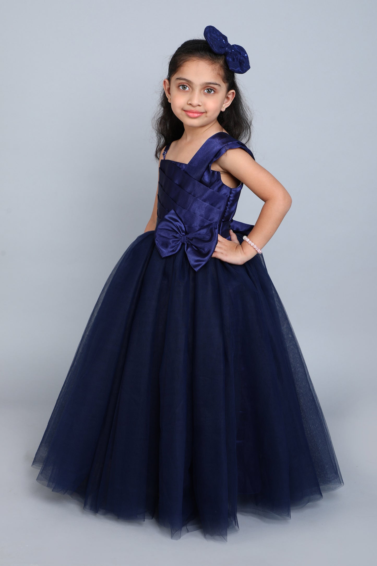 PinkChick Satin Bodice One Shoudler Gown -Navy Blue