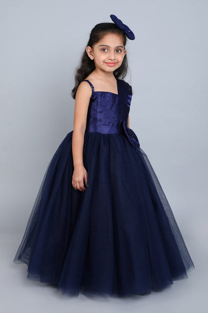 PinkChick Satin Bodice One Shoudler Gown -Navy Blue