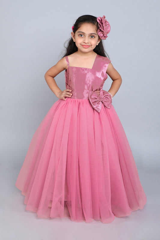 PinkChick Satin Bodice One Shoudler Gown -Rose