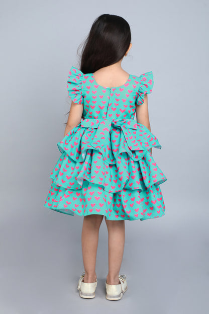 Heart Layered Cotton Dress -Teal