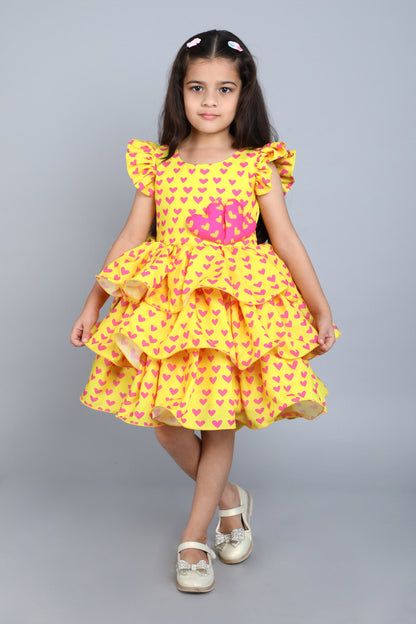 Heart Layered Cotton Dress -Yellow