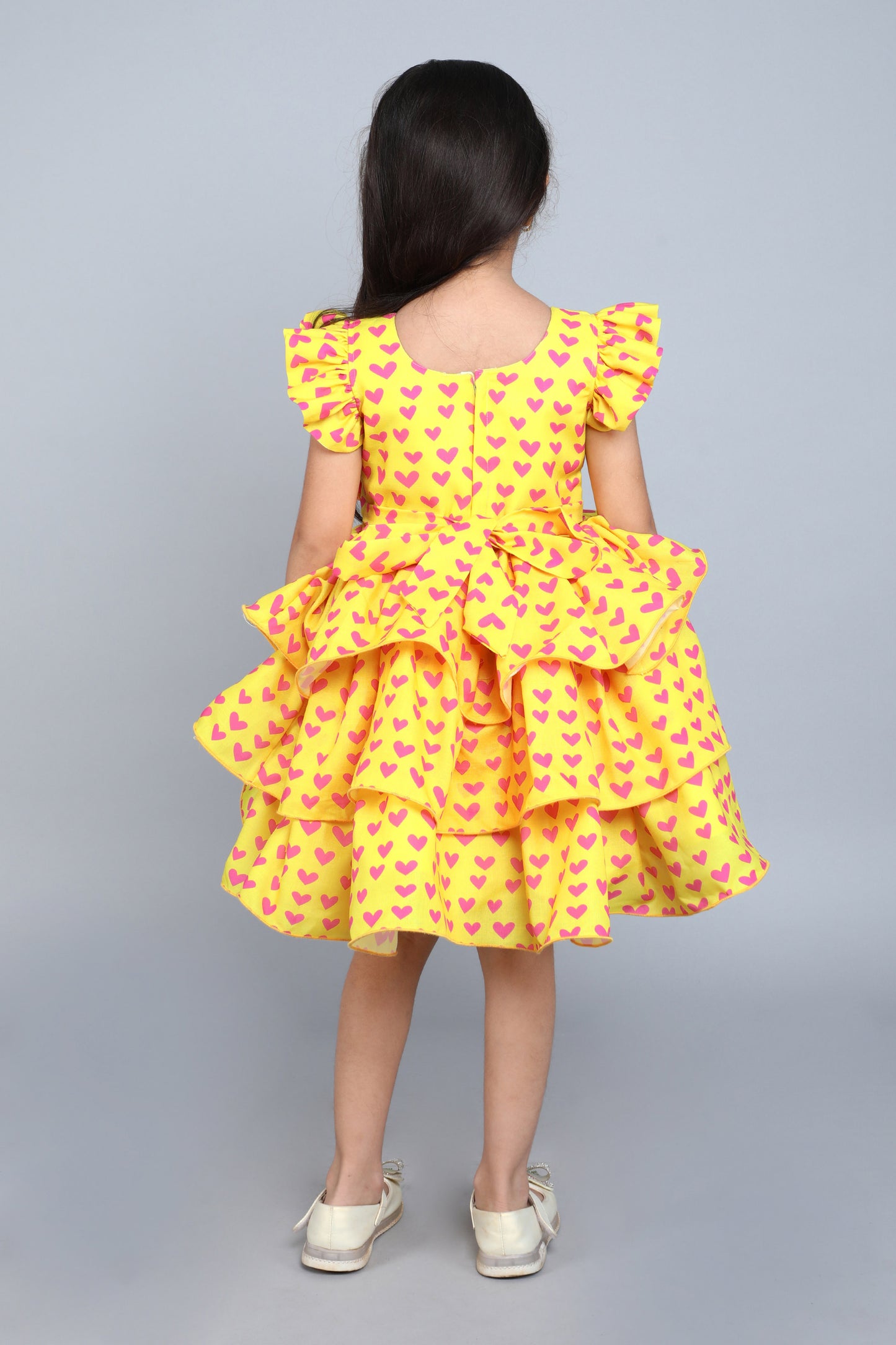 Heart Layered Cotton Dress -Yellow