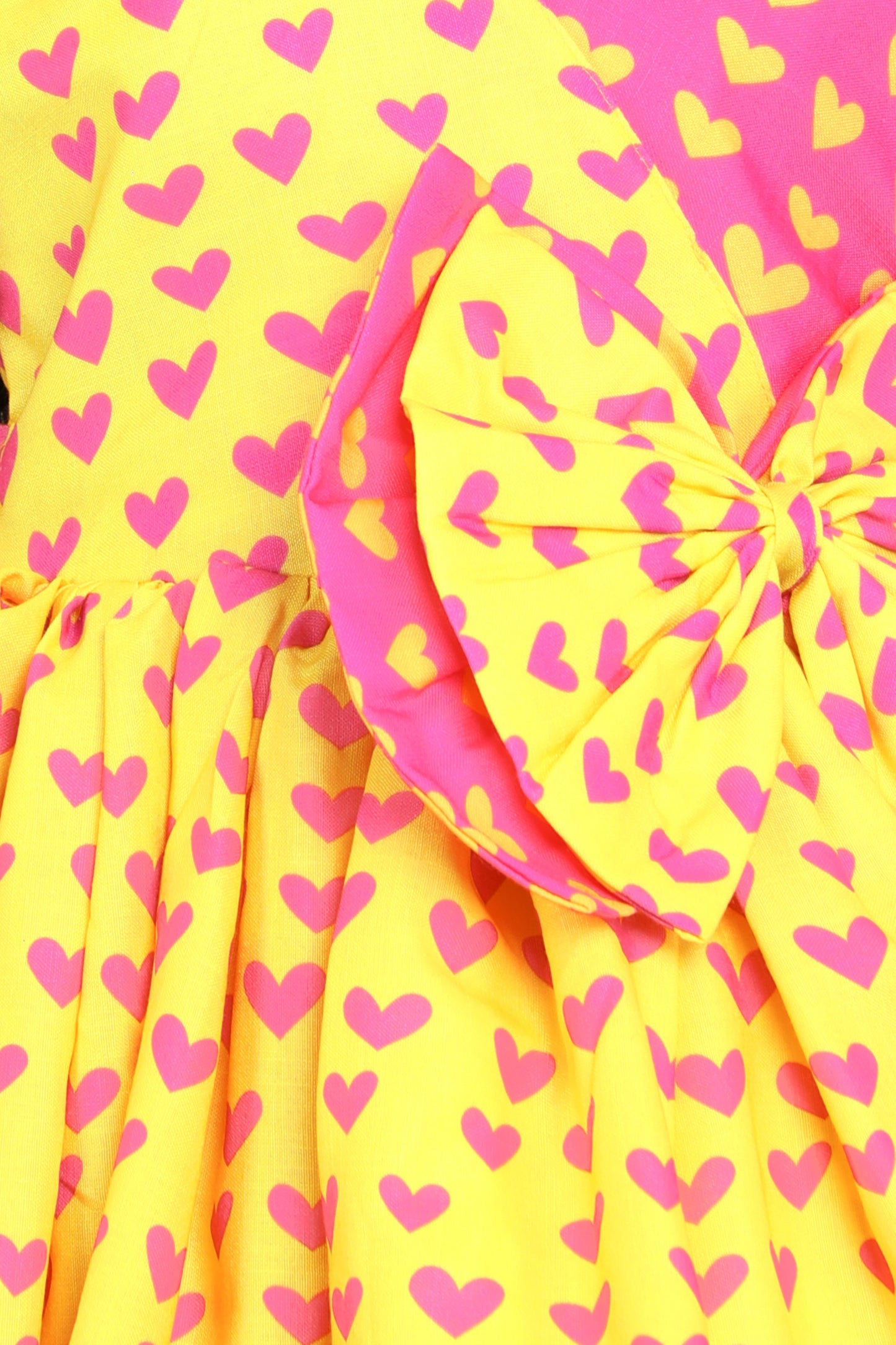 Heart Colorblocked Cotton Dress -Yellow n Pink