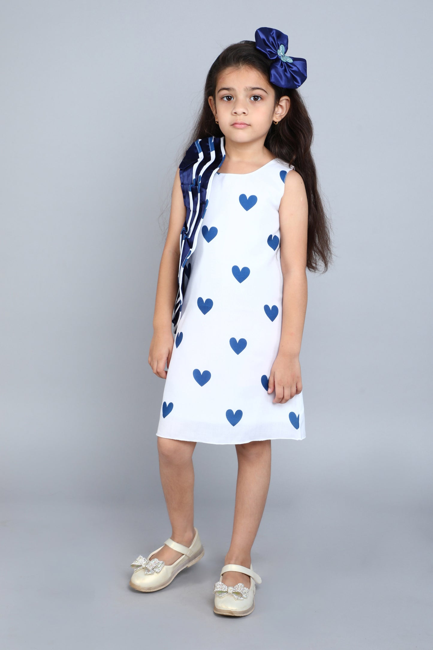 Navy Blue Heart Ruffle Dress