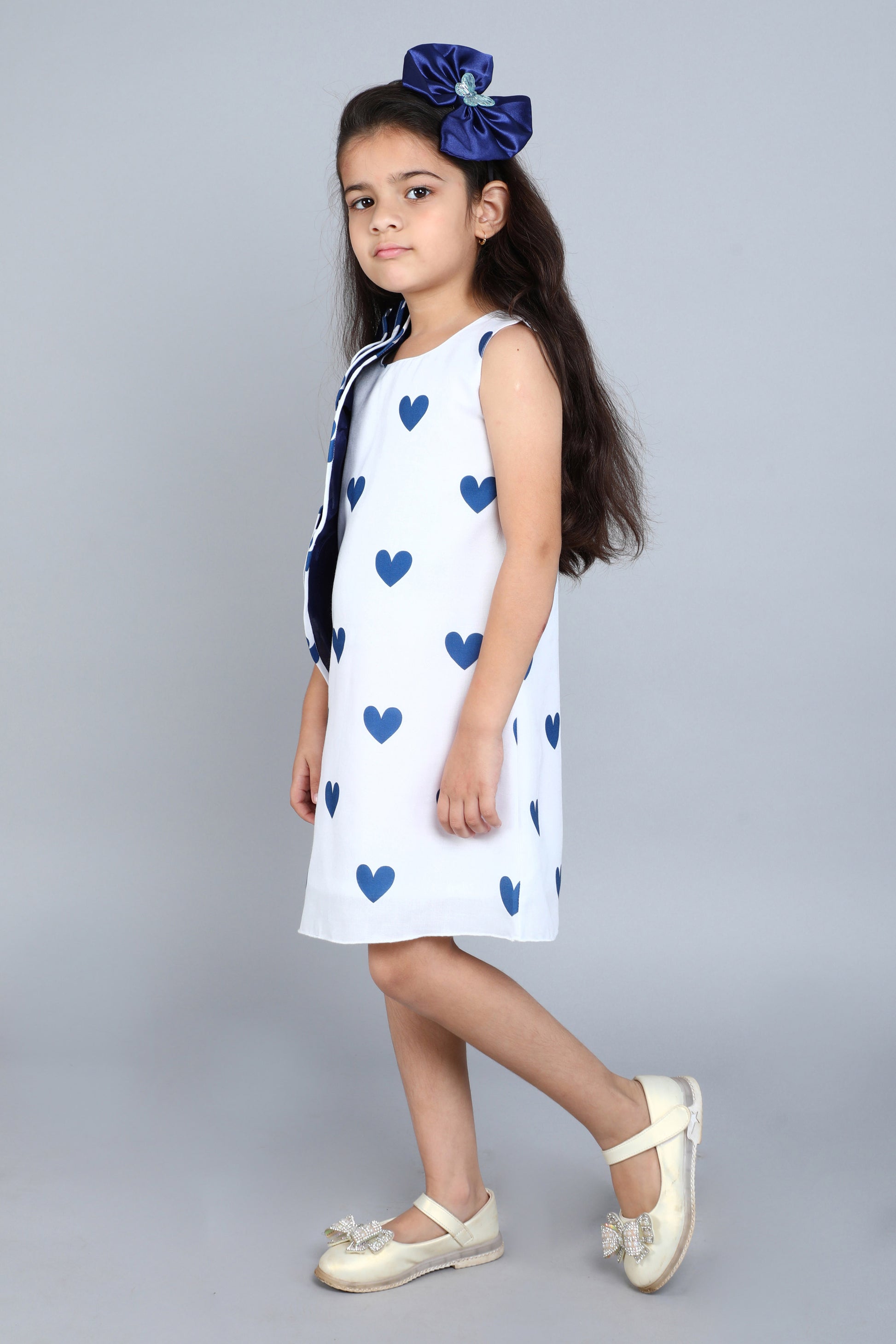 Navy Blue Heart Ruffle Dress - Main Image