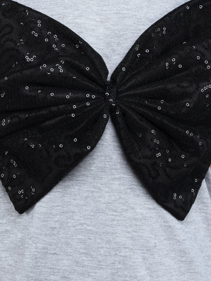 Sequins Bow Vibe T-Shirt -Grey
