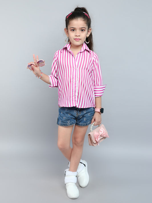 Purple & White Striped Collared Shirt