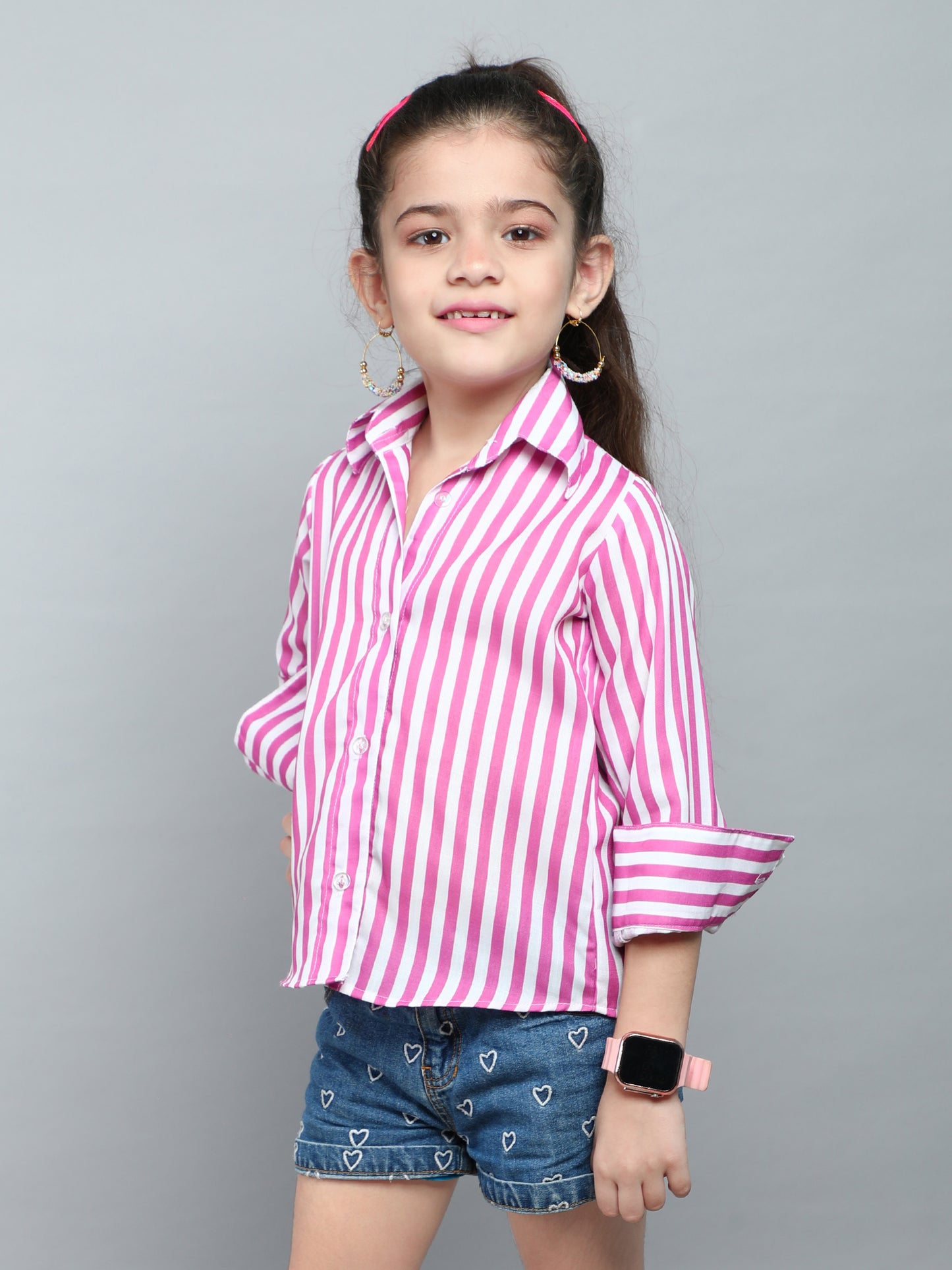 Purple & White Striped Collared Shirt