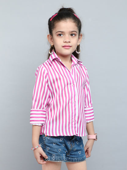 Purple & White Striped Collared Shirt