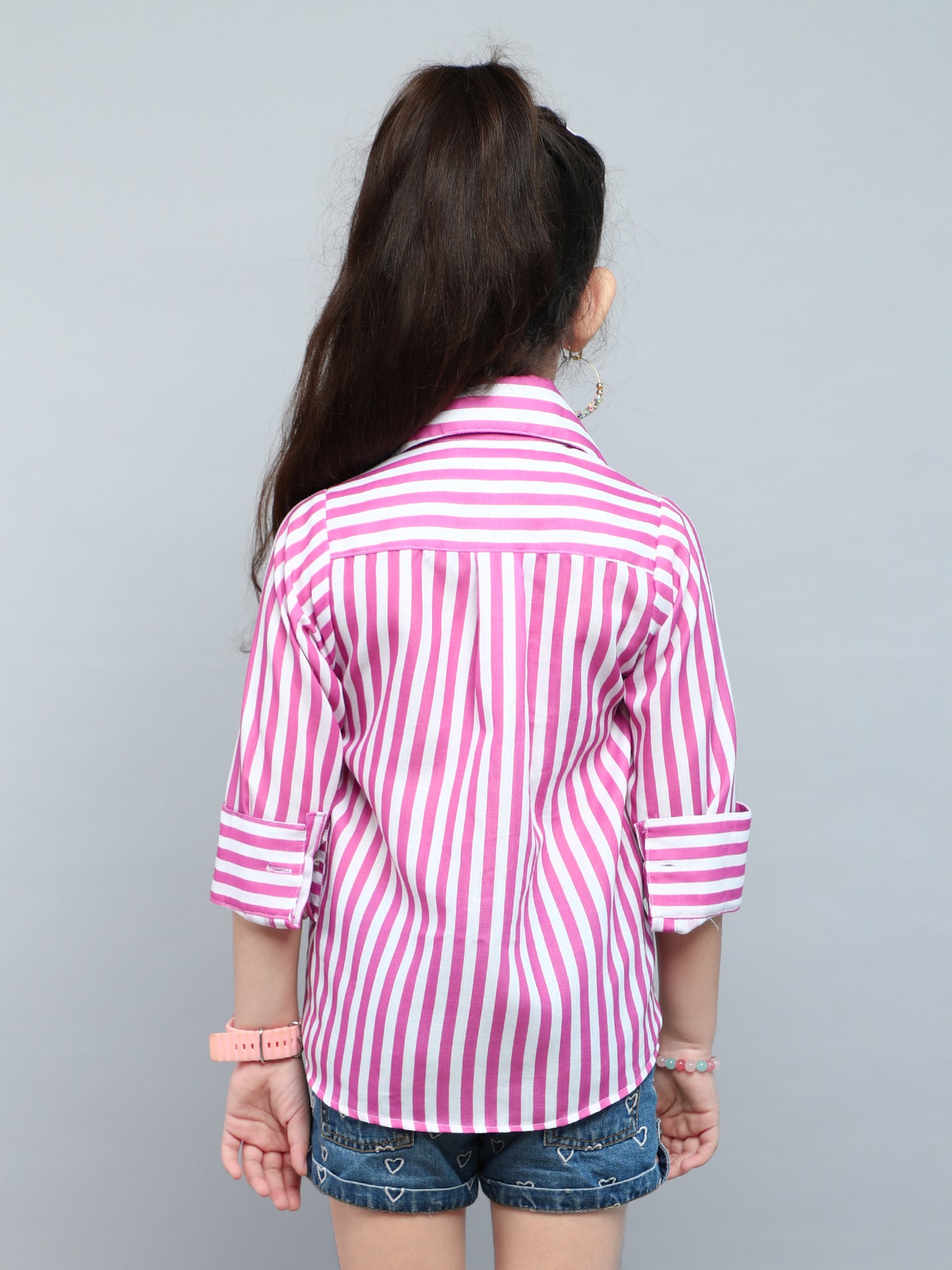 Purple & White Striped Collared Shirt