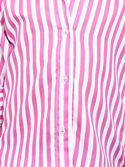 Purple & White Striped Collared Shirt