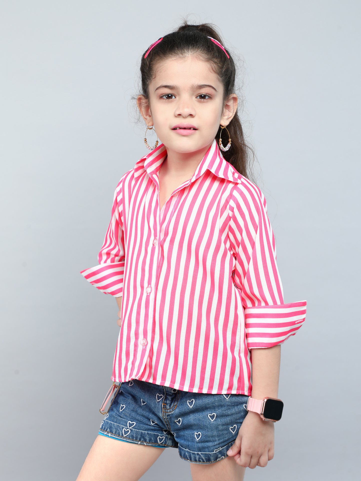 Pink & White Striped Collared Shirt